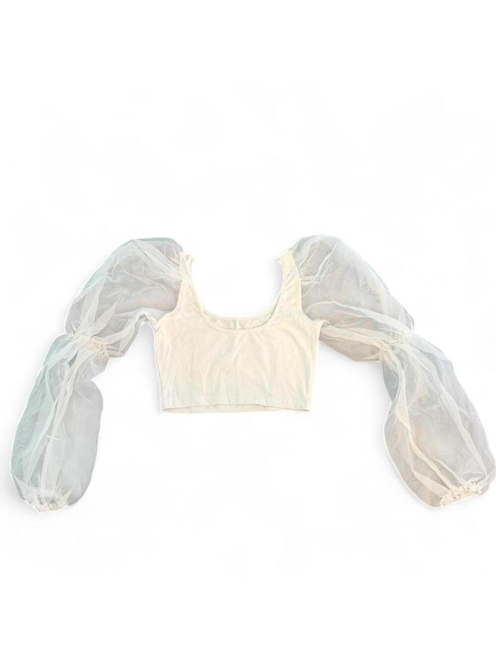Women's Cream and White Crop-top - Picture 2 of 2